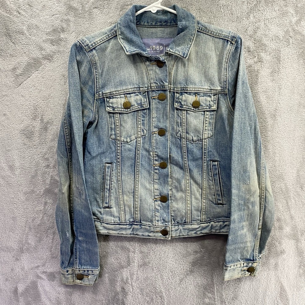 GAP 1969 Women's Denim Jacket Light Wash Iconic Flap Pocket Size S